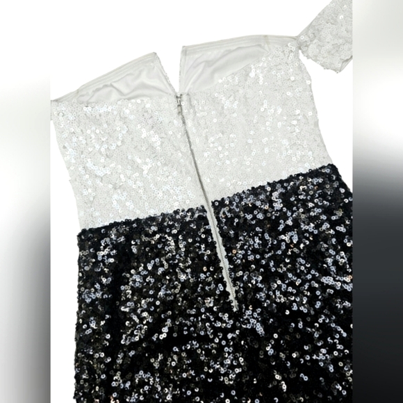 NEW Dainty Hooligan Black & White Sequins Off Shoulder Bodycon Mini Dress Formal - Picture 9 of 14